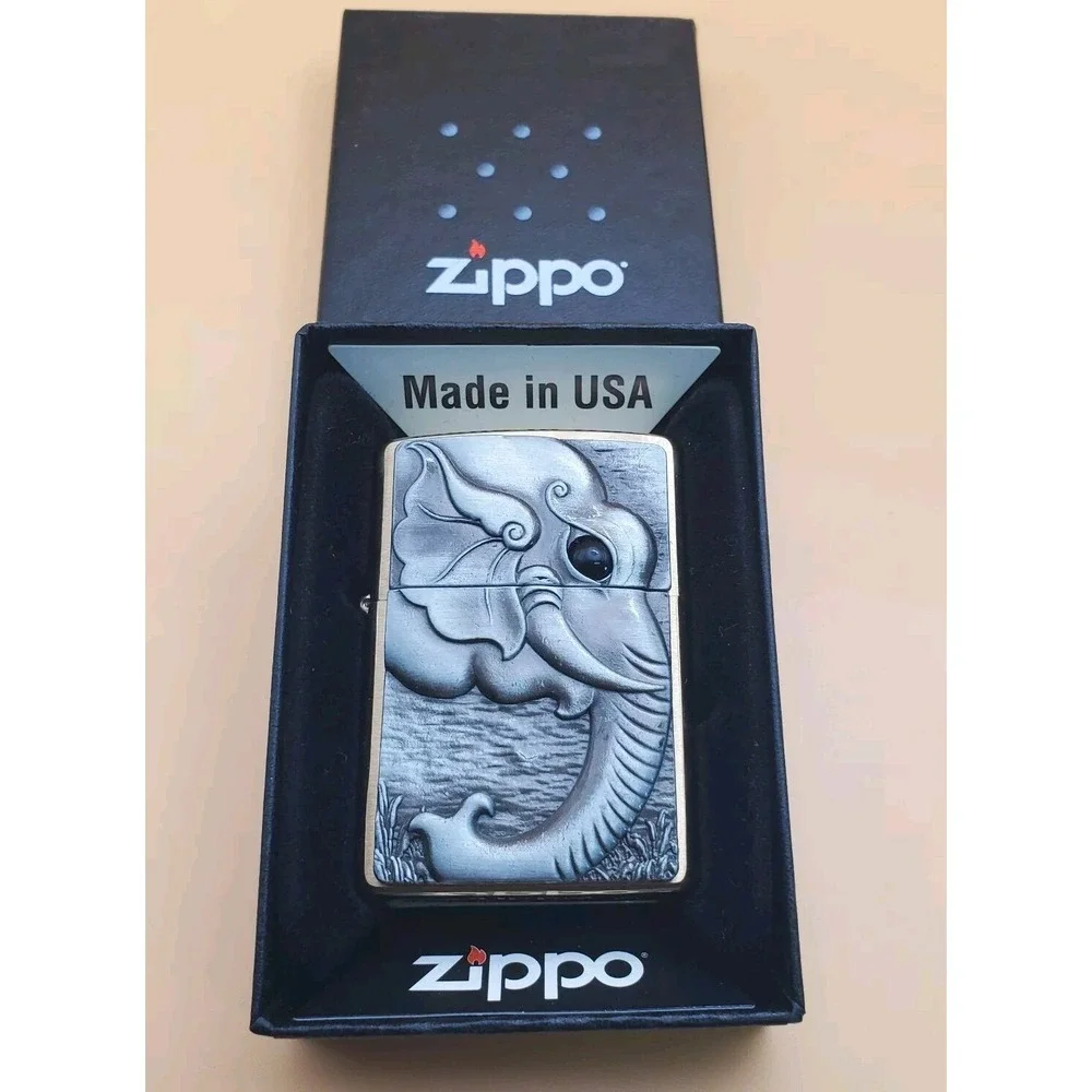 Zippo Lighter With A Elephant Medallion Brass